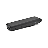 Schräge Seitenansicht des Bosch Powerpack 700 Performance/Active Gepäckträger E-Bike Vision. Die Seite des Akkus mit dem Batterieindikator ist gut zu sehen.