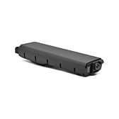 Dreiviertelansicht des Bosch Powerpack 700 Performance/Active Gepäckträger E-Bike Vision, von vorne aufgenommen. Der Fahrradanschluss und die Seite des Akkus sind deutlich sichtbar.