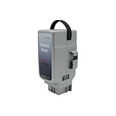 Dreiviertelansicht des Panasonic Deluxe 36V 17Ah Compatible, bei dem der Griff sichtbar ist.