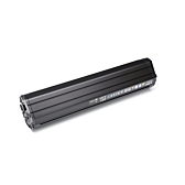 Bosch PowerTube 500 Horizontaal 36V 13.4Ah Fahrradbatterie Seitenansicht mit Anschluss und Stromanzeige