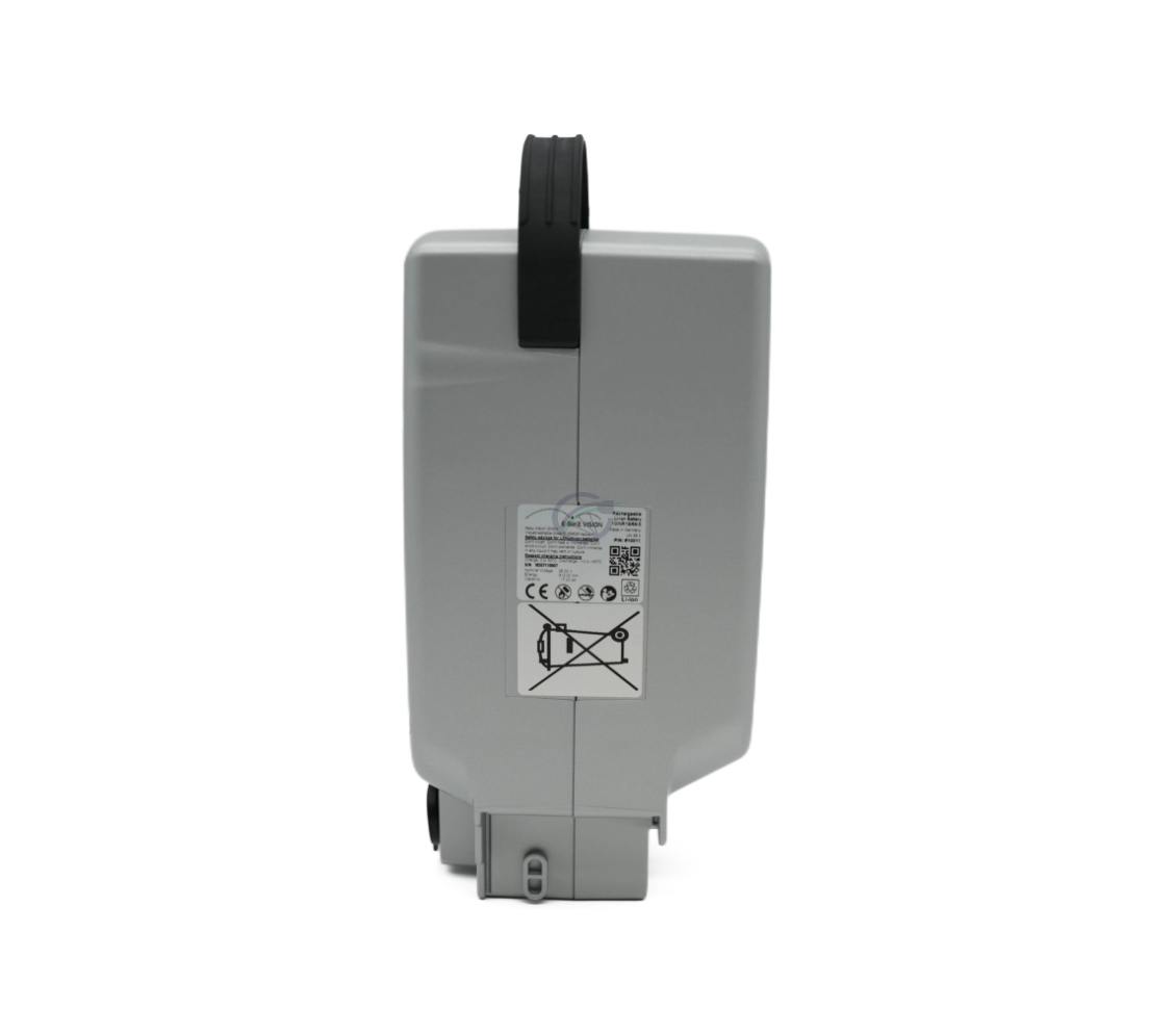 Seitenansicht des Panasonic Deluxe 36V 17Ah Compatible, bei dem das Etikett sichtbar ist.