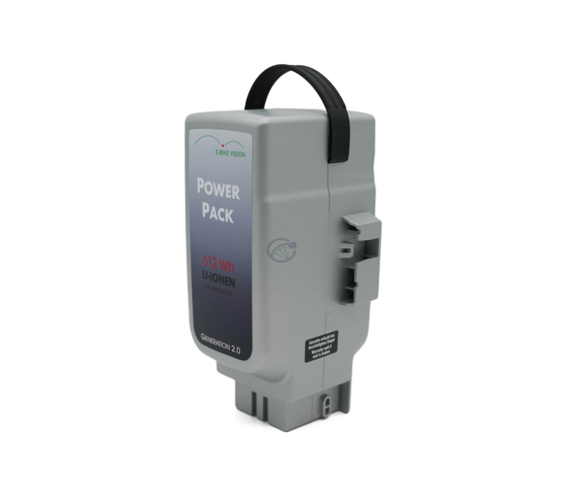 Dreiviertelansicht des Panasonic Deluxe 36V 17Ah Compatible, bei dem der Griff sichtbar ist.
