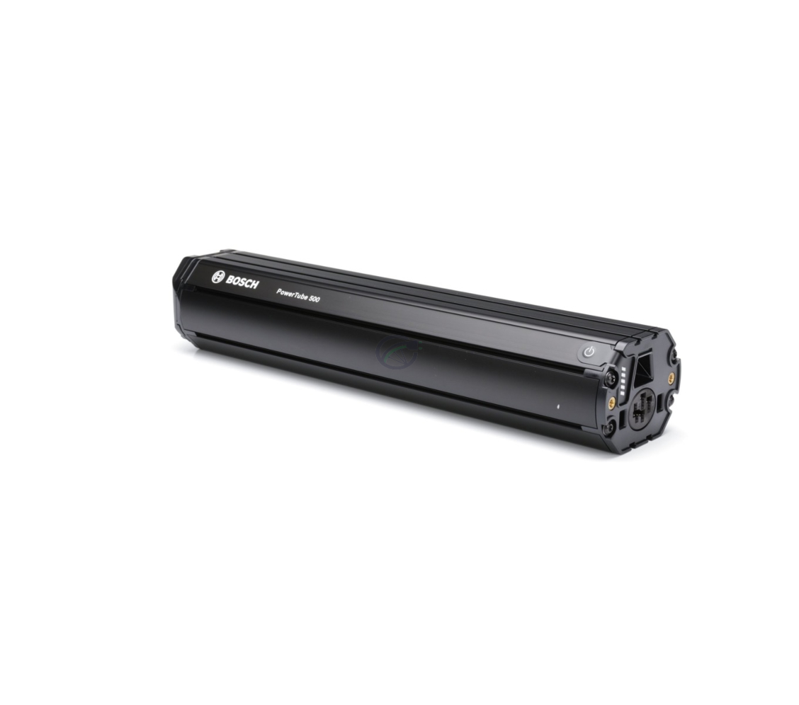 Bosch PowerTube 500 Horizontal 36V 13.4Ah Seitenansicht der Batterie mit Anschluss