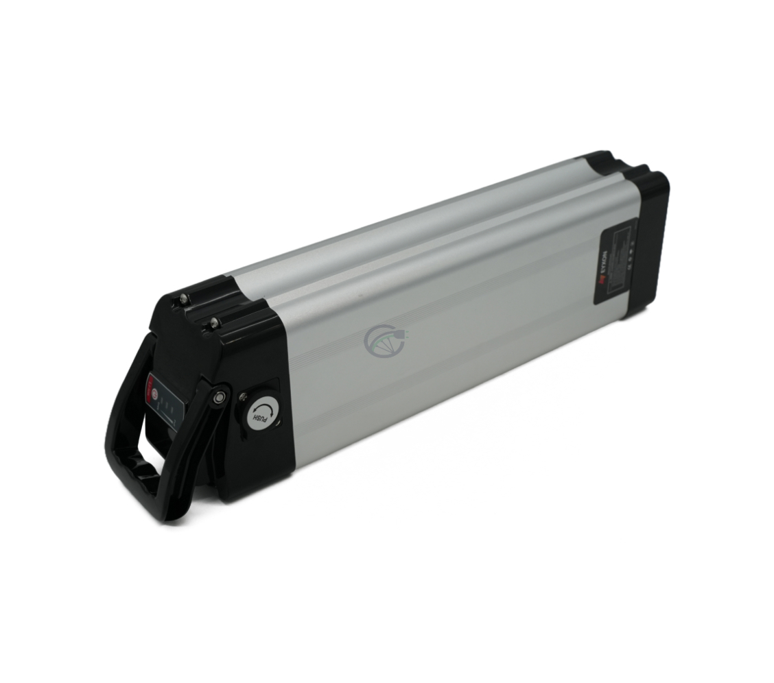Dreiviertelansicht der Phylion XH370-12J Silverfish 37V 12Ah Compatible in stehender Position.