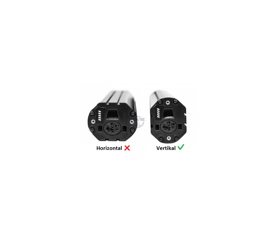 Bosch PowerTube 625 Vertikal Rückansicht der Batterie mit Anschluss und Batterieanzeige senkrecht