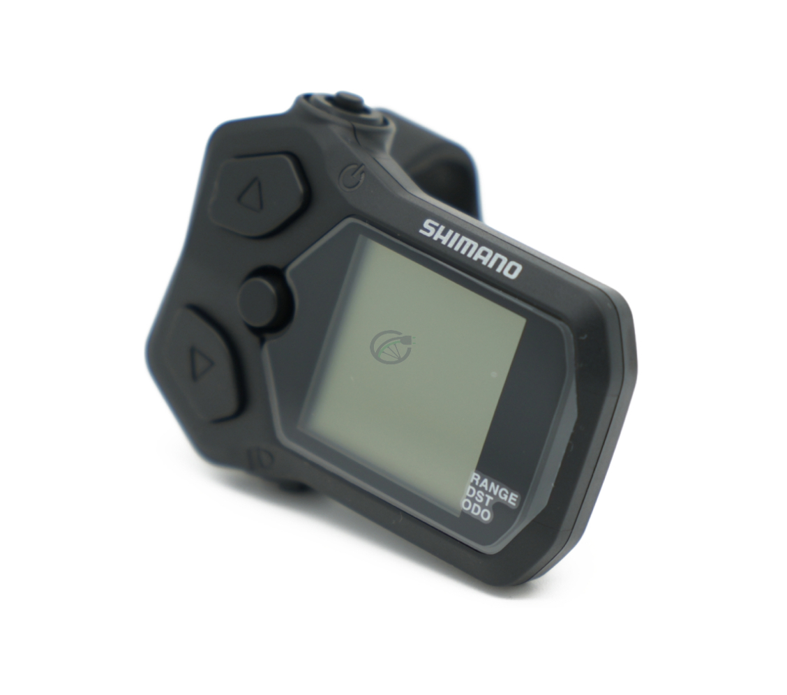 Dreiviertelansicht des Shimano Steps SC-EN500, bei der das Display gut sichtbar ist.
