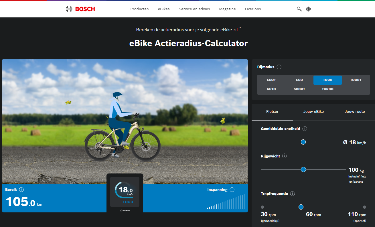 actieradius berekenen Bosch