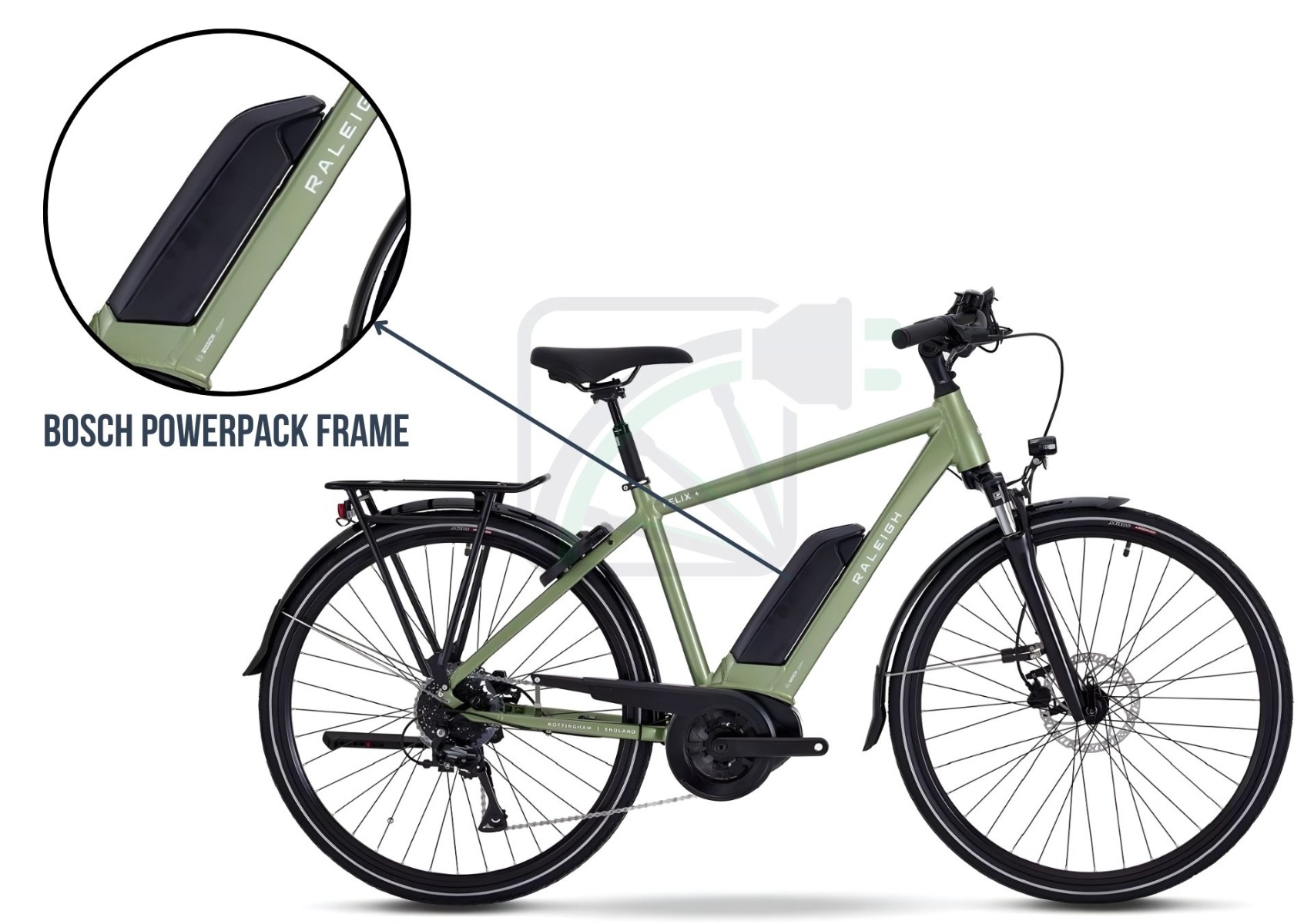 Bosch Powerpack integriert in ein Elektrofahrrad. Hier ist eine Erklärung der Batterie im Fahrrad und welche Batterien für diese Art von Fahrrad geeignet sind. In diesem Fall ist dies die Bosch Powerpack Rahmen.